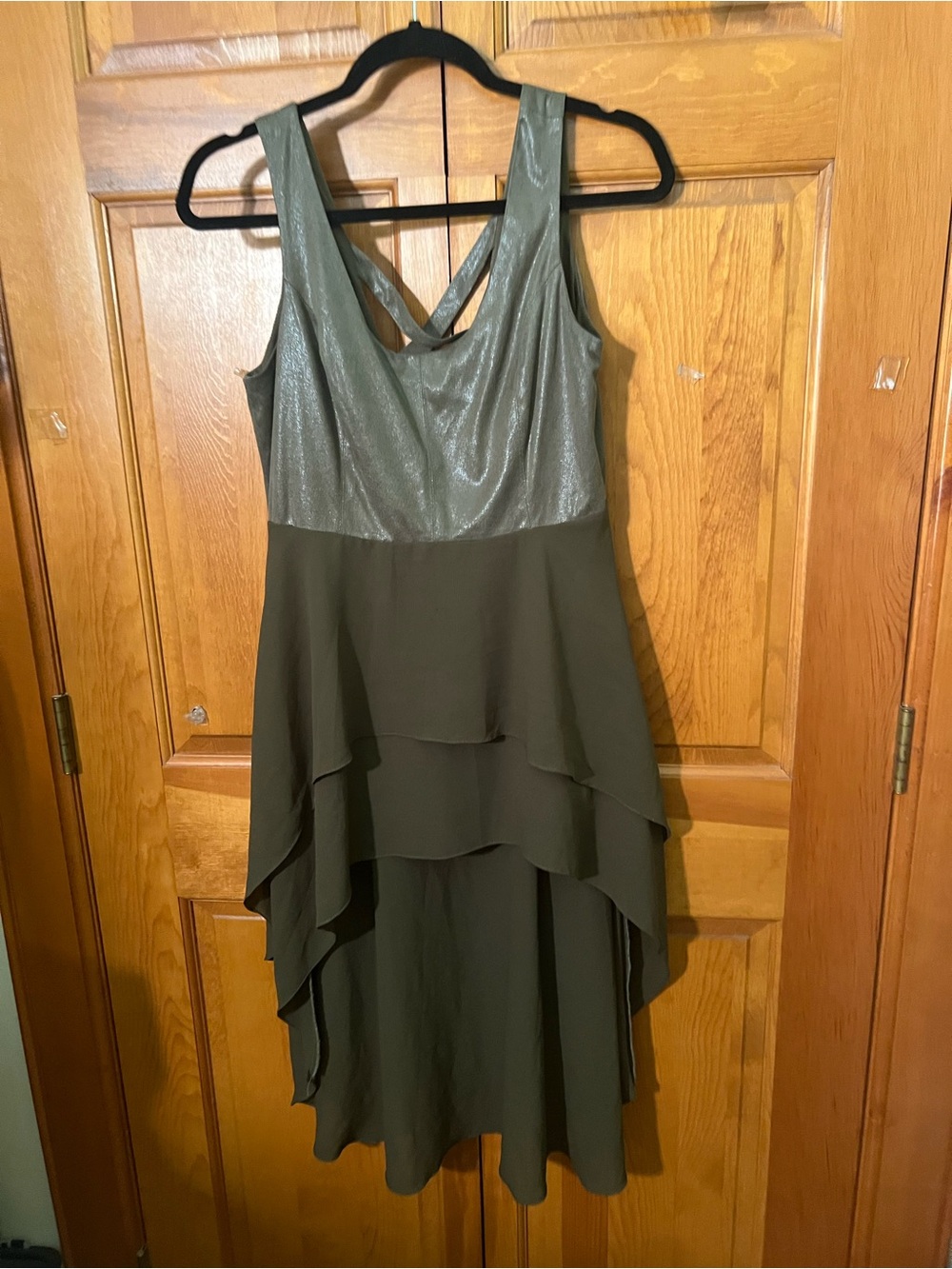 Sleeveless Olive Green High-Low Layered Dress